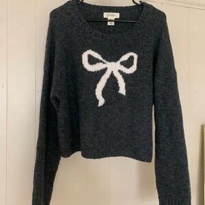 Jessica Simpson Charcoal Sweater with White Bow Accent